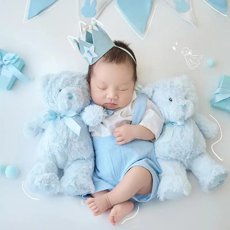 Baby Boy Sky Blue Bear Theme Set - Birthday Style Newborn Props - Image 4